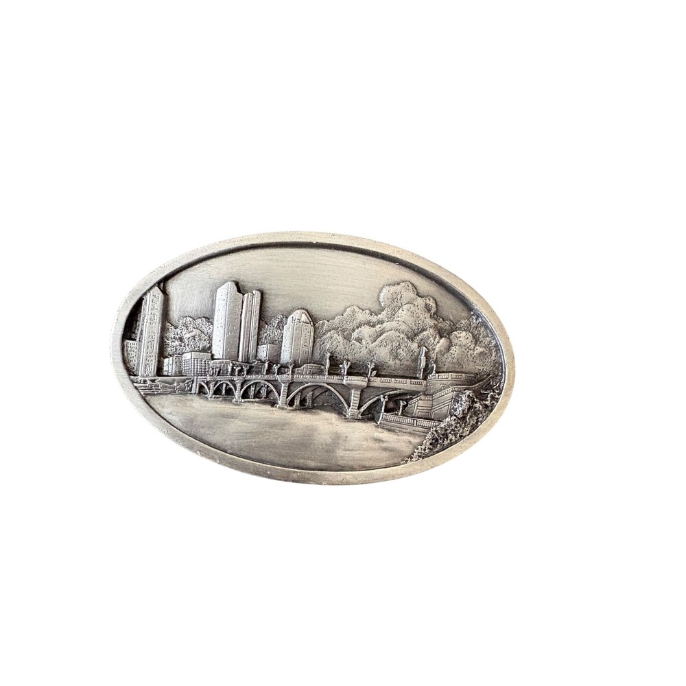 1992 Columbus Ohio Discovery Bridge Belt Buckle General Graphics Zanesville Vint